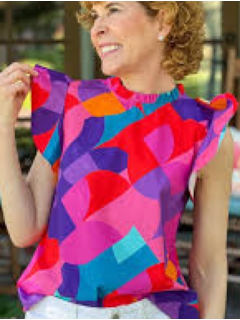 Vibrant Multicolor Flutter Sleeve Blouse by Avara